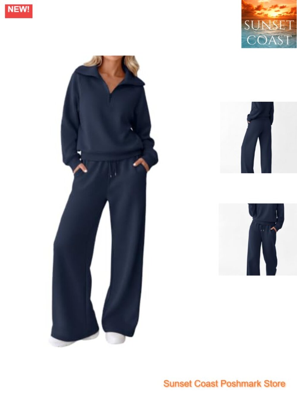 Modal Blend 2 Piece Sweatsuit Set Oversized Half Zip Wide Leg Lounge